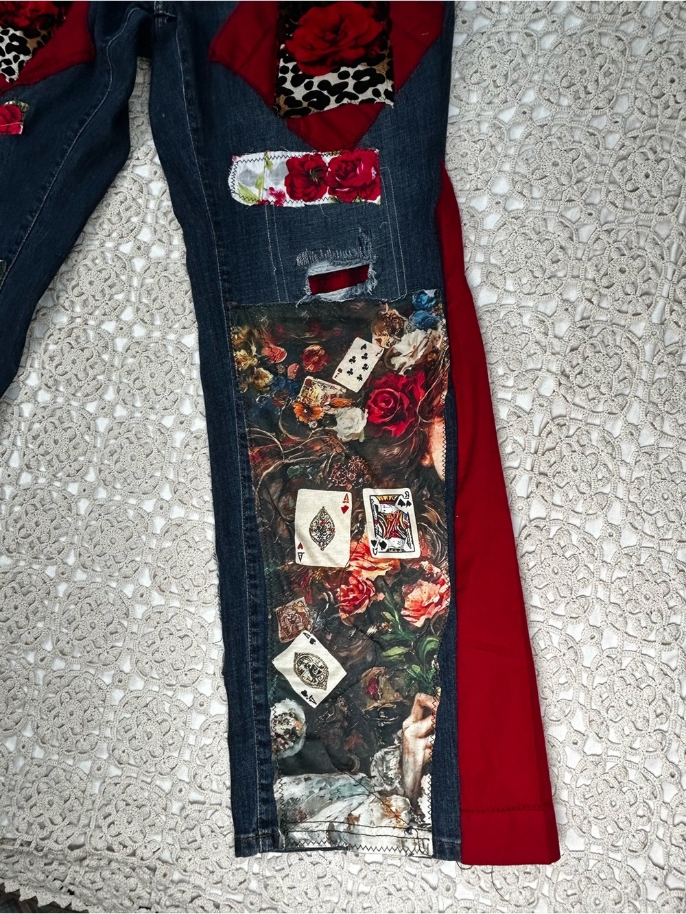 You Are Loved Bohemian Patchwork Jeans | Handmade Wearable Art | 14 - Picture 10 of 16